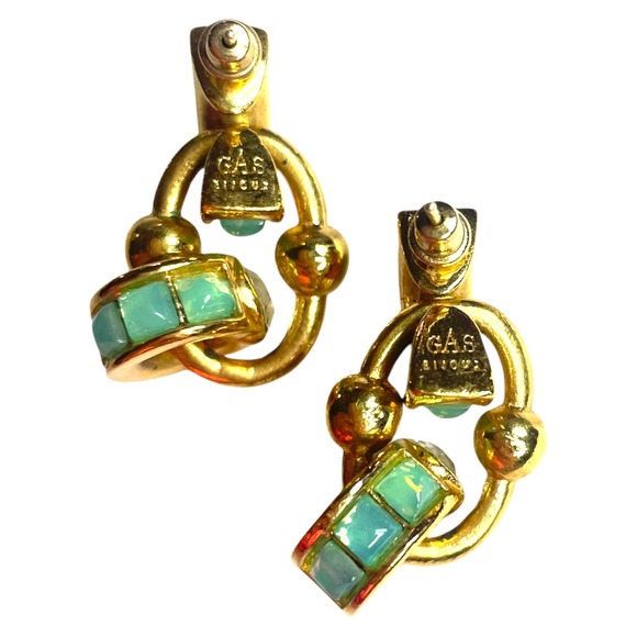 Gas Bijoux Bo Rivage Turquoise Crystal Hoop Earrings 24k Gold Plated - Picture 3 of 5